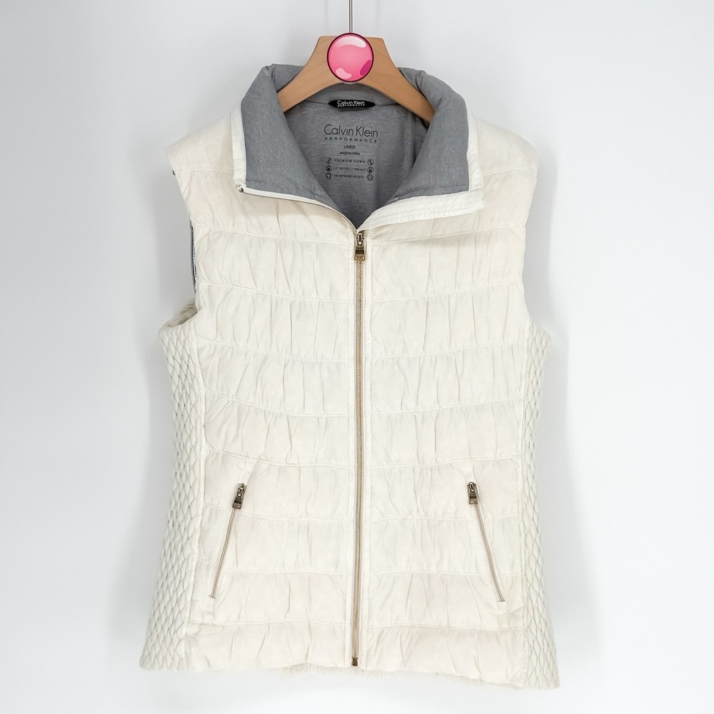 Calvin Klein Down Puffer Vest‎ White Lightweight Quilted Zip Women's Large